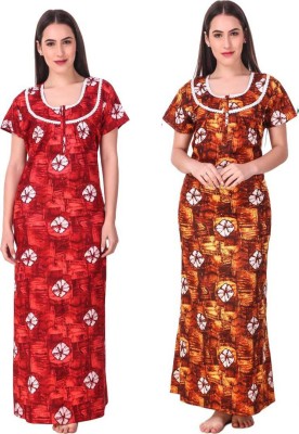 ovida Women Nighty(Red, Orange)