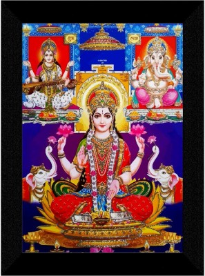 saf Laxmi ganesh Saraswati Digital Reprint 11 inch x 14 inch Painting(With Frame)