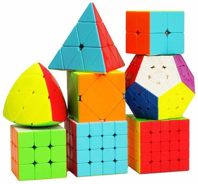 Authfort Speed 2X2 3x3 4x4 5x5 and Pyraminx Pyramid Triangle, Megaminx, Squire cube set Puzzle Cubes Combo (B - Pack of 8 Cube)(8 Pieces)