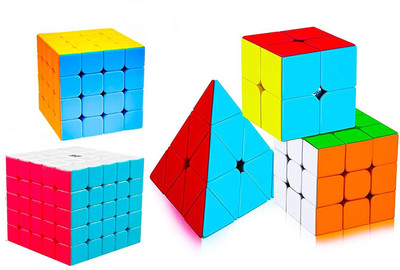 Authfort 2X2 3x3 4x4 5x5 and Pyraminx Pyramid Triangle Puzzle Cubes Combo(5 Pieces)