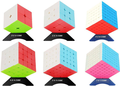 Authfort Complete Moyu & YJ Cube Set of 2x2 3x3 4x4 5x5 6x6 7x7 High Speed Stickerless Magic Puzzle Cube(6 Pieces)