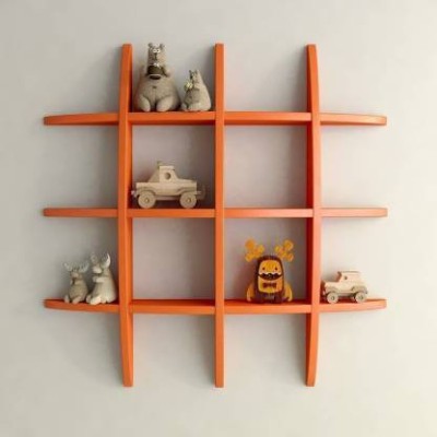 NationalArts NA1200 Wooden Wall Shelf(Number of Shelves - 12, Orange)