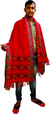 Royal-E-Kashmir Wool Woven Men, Women Shawl(Red)