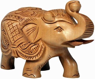 kakajiji Handicraft Wooden Handmade elephant with very Unique and Antique Design for Home Decoration I elephant showpiece I home decor I showpiece for home I wooden elephant statue Decorative Showpiece  -  8 cm(Wood, Brown)