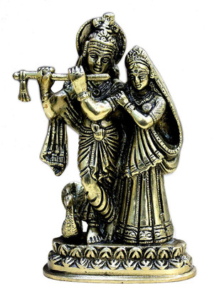vrindavan shopi Radha Krishna Murti Idol Statue Sculpture 200gms Decorative Showpiece  -  7 cm(Brass, Gold)