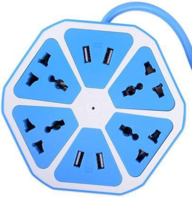 ATARC Hexagon Socket Extension Cord Board with 4 USB 2.0Amp Charging Point 4 Socket Extension Boards BLR5 4  Socket Extension Boards(Blue, 2 m, With USB Port)