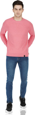 Joe Hazel Solid Round Neck Casual Men Pink Sweater