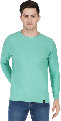 Joe Hazel Solid Round Neck Casual Men Green Sweater