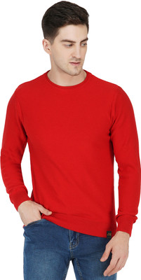 Joe Hazel Solid Round Neck Casual Men Red Sweater