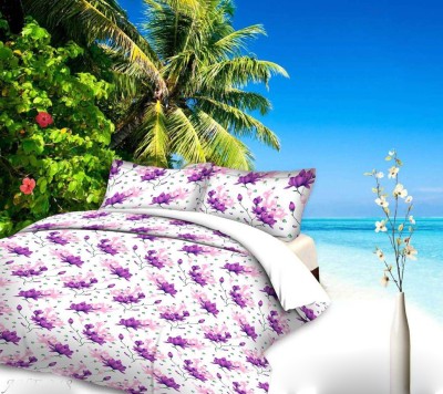 LOXICA 160 TC Polyester Queen Floral Flat Bedsheet(Pack of 1, White & Purple Fl)