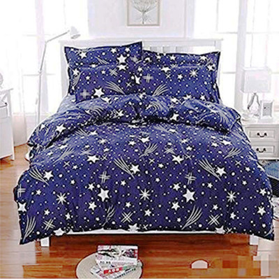 TEDDY CREATION 144 TC Polycotton Double 3D Printed Flat Bedsheet(Pack of 1, Blue)