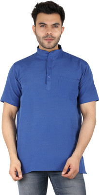 Latest Plus Men Self Design Straight Kurta(Blue)
