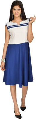NOWT Women Solid A-line Kurta(White, Blue)