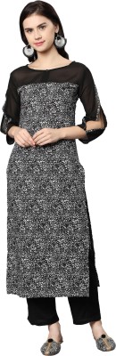 NOWT Women Printed Straight Kurta(Black)