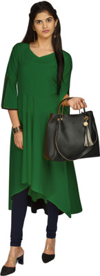 NOWT Women Solid High Low Kurta(Green)