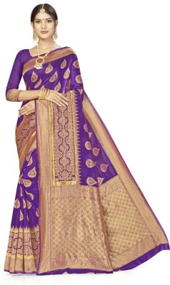 manvaa Self Design Banarasi Pure Silk Saree(Purple)