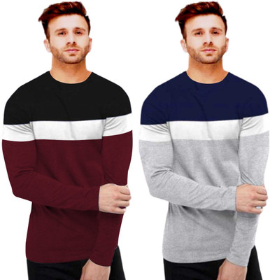 FastColors Solid Men Round Neck White, Maroon, Grey T-Shirt(Pack of 2)