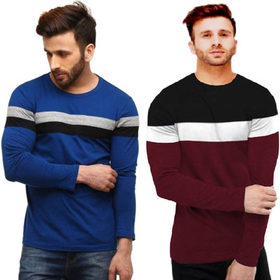 FastColors Solid Men Round Neck White, Blue, Maroon T-Shirt(Pack of 2)