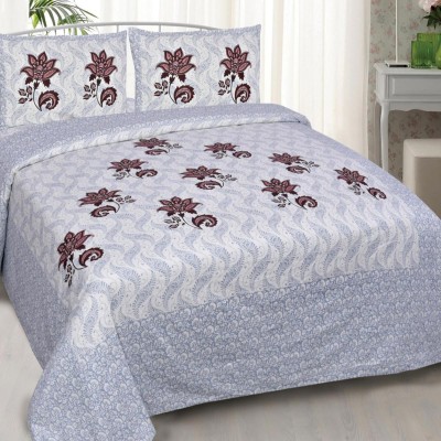 Diva Collection 160 TC Cotton Double Printed Flat Bedsheet(Pack of 1, Blue)