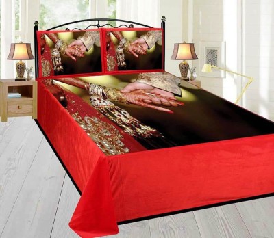 Bhatia Home Decors 300 TC Velvet Queen Animal Flat Bedsheet(Pack of 1, Red Wedding Hand)