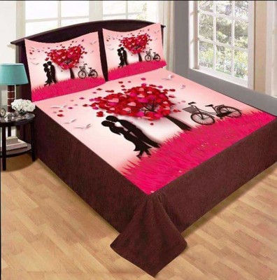HS CREATIONS 300 TC Velvet Queen Animal Flat Bedsheet(Pack of 1, Pink Couple)