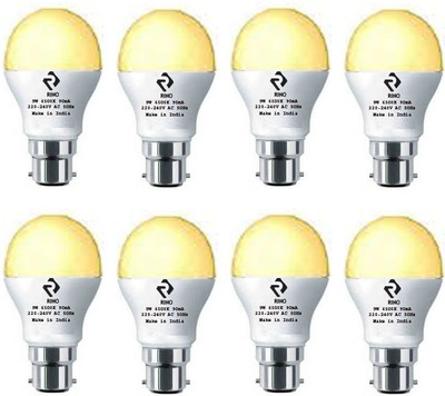 rino 9 W Basic Standard B22 LED Bulb(Yellow, Pack of 8)
