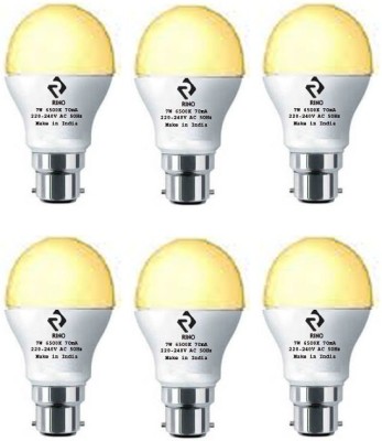 rino 7 W Standard B22 LED Bulb(Yellow, Pack of 6)