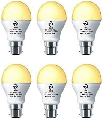 rino 7 W Basic Standard B22 LED Bulb(Yellow, Pack of 6)