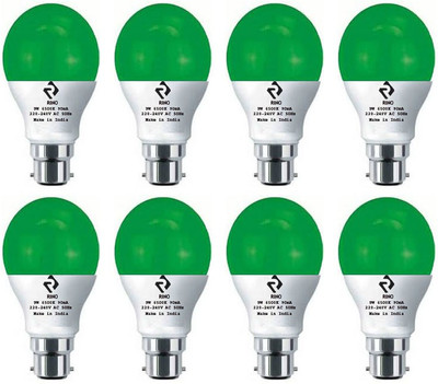 rino 9 W Basic Standard B22 LED Bulb(Green, Pack of 8)