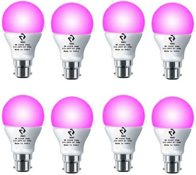 rino 9 W Basic Standard B22 LED Bulb(Pink, Pack of 8)