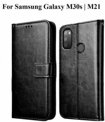 ClickAway Flip Cover for Samsung Galaxy M30s & M21 - Executive Black Leather Finish | Wallet Card Slots(Black, Pack of: 1)