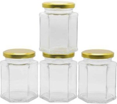 MOOZICO Glass Grocery Container  - 250 ml(Pack of 4, Clear, Gold)