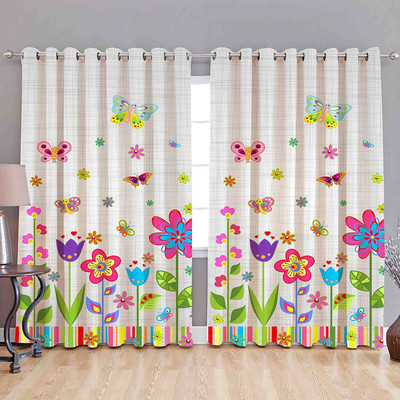 Fashion Point 274 cm (9 ft) Long Door Polyester Room Darkening Curtain (Pack Of 2)(White, Floral)