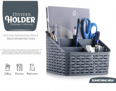 Bekner 5 Compartments plastic pen stand(Grey)