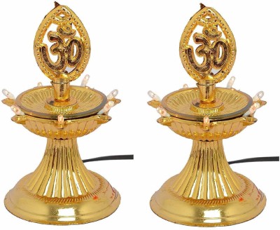 Rzlecort 1 layer electric gold LED diya deepak light for diwali home temple decorative Plastic Table Diya (Height: 6 inch) Brass (Pack of 2) Table Diya Set(Height: 6 inch)