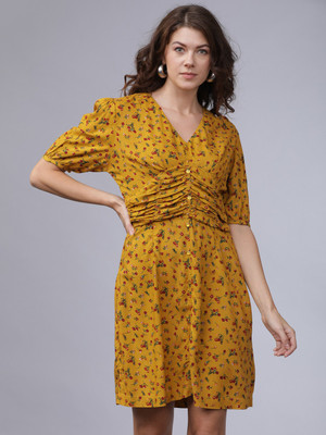 Tokyo Talkies Women A-line Yellow Midi/Calf Length Dress