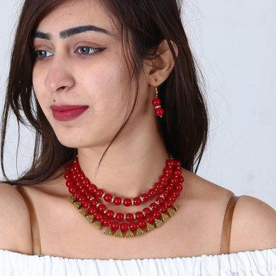 AHOORA Alloy Red Jewellery Set(Pack of 1)