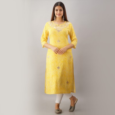 Shagunas Women Leheriya Straight Kurta(Yellow)