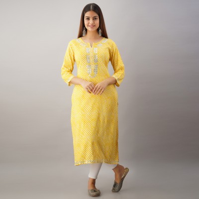 Shagunas Women Printed Straight Kurta(Yellow)