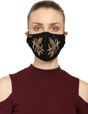 Anekaant Fabric Fashion Mask ADM7025A Reusable, Washable Cloth Mask(Black, Gold, Free Size, Pack of 1)