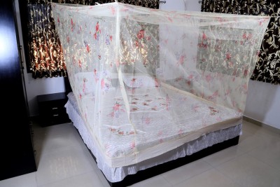 RIDDHI Polyester Adults Washable printedsq7x6.5_cream Mosquito Net(Cream, Ceiling Hung)