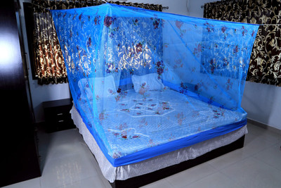 RIDDHI Polyester Adults Washable printedsq7x6.5_blue Mosquito Net(Blue, Ceiling Hung)