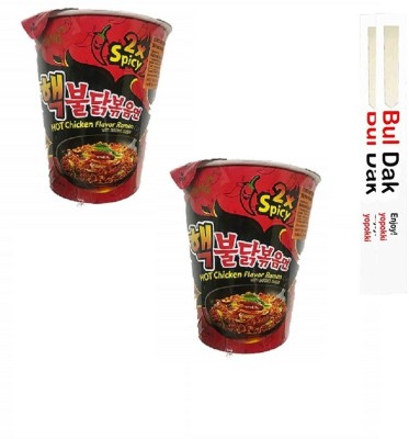 Samyang 2xspicy Buldak Hot Chicken Rice - With Chopstick (Imported) Cup Noodles Non-vegetarian(2 x 70 g)