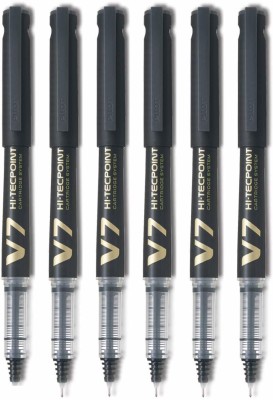 PILOT Hi tecpoint V7 Cartridge Pen (Black) Roller Ball Pen(Pack of 6, Ink Color - Black)