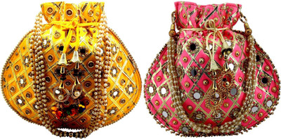 lookingfab potli matka combo-54( Yellow,light pink) Potli