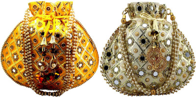 lookingfab potli matka combo-55( Yellow,Golden) Potli