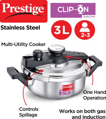 Prestige Svachh Clip on 3 L Induction Bottom Pressure Cooker (Stainless Steel)
