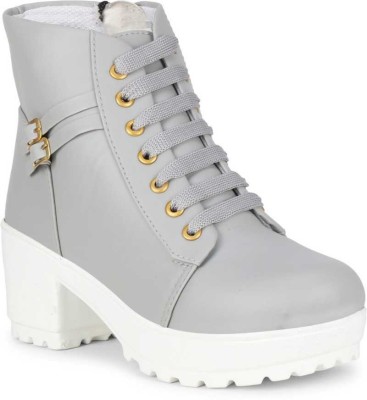 Lucia New Stylish Girls/Women/Ladies High Heel Ankle Length Boot for Women/Girl's Boots For Women(Grey)