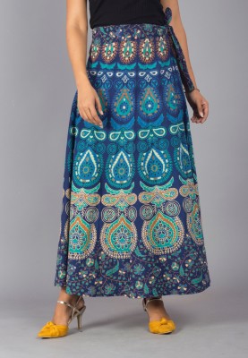 FrionKandy Printed Women Wrap Around Light Blue Skirt