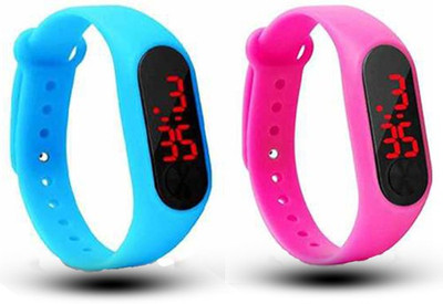 SRI CLUB Smart Band(Light Blue, Pink Strap, Size : Free)